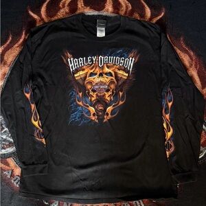 Harley-Davidson Black and Orange Graphic Long Sleeve Tee